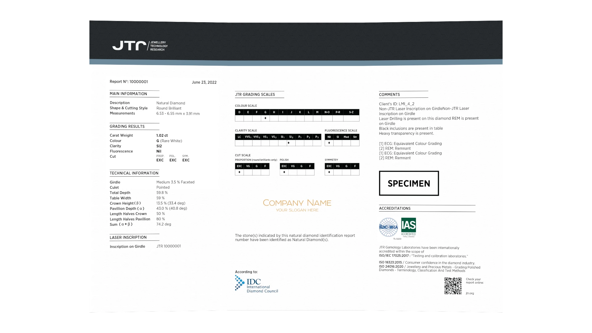 Natural Diamond Identification Report, unfolded